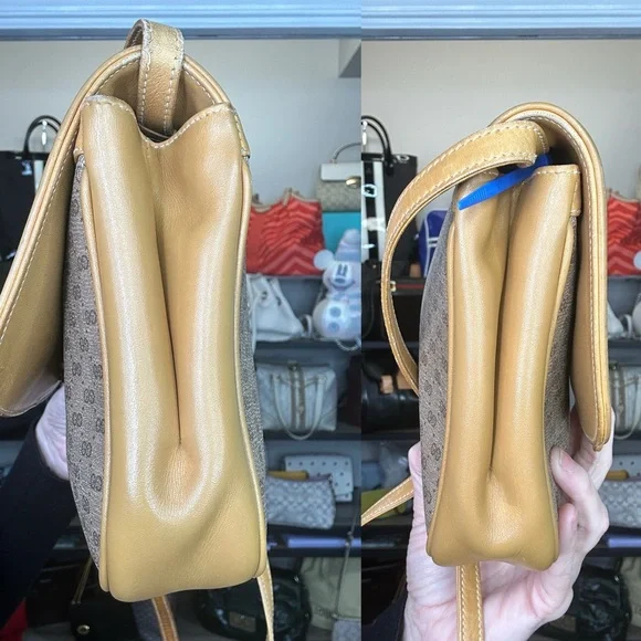 Gucci Vintage Small Tan and Gold Messenger Monogram Flap Bag w/ COA 1981-1985 - Picture 6 of 10